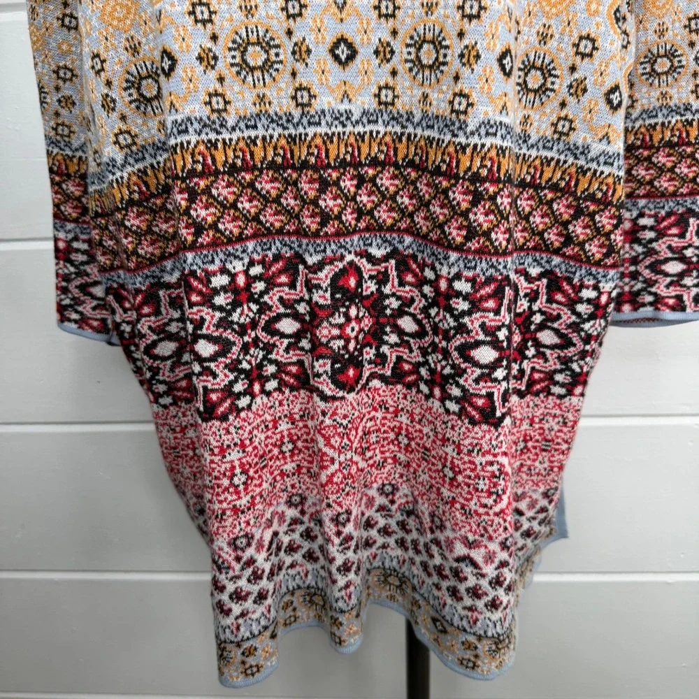 J Jill Large Linen Cotton Knit Sweater 3/4‎ Sleeve Boho Lagenlook Geometric